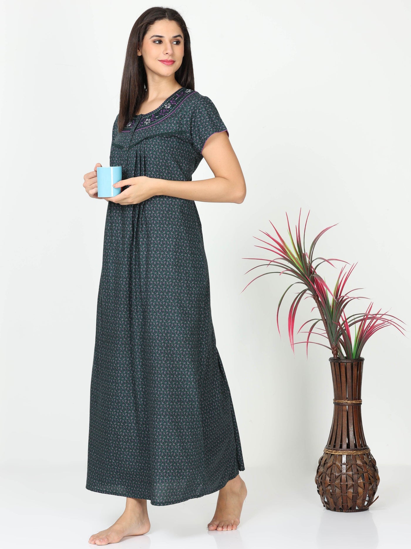 Polyester Viscose Designer Nighty Green