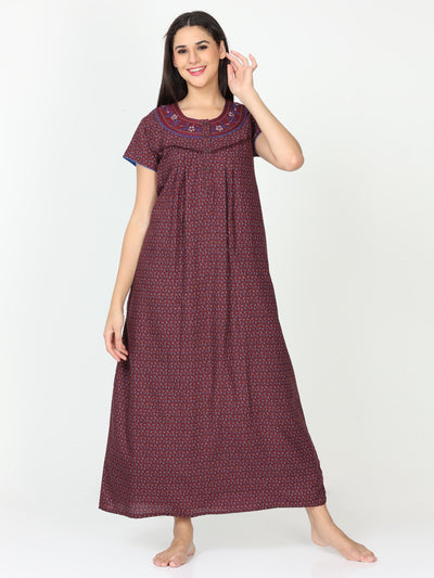 Polyester Viscose Designer Nighty Burgundy