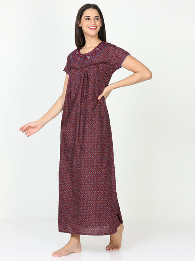 Polyester Viscose Designer Nighty Burgundy