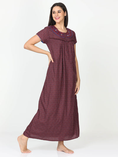 Polyester Viscose Designer Nighty Burgundy