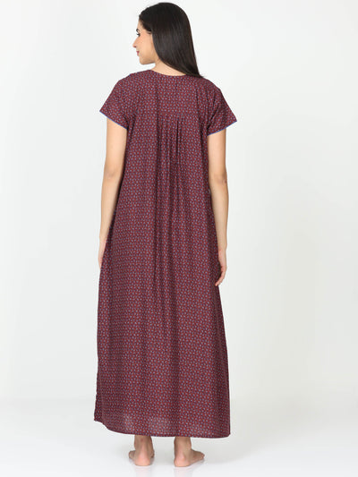 Polyester Viscose Designer Nighty Burgundy