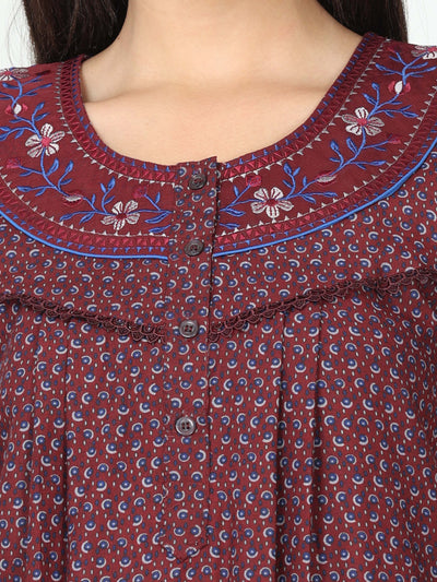 Polyester Viscose Designer Nighty Burgundy