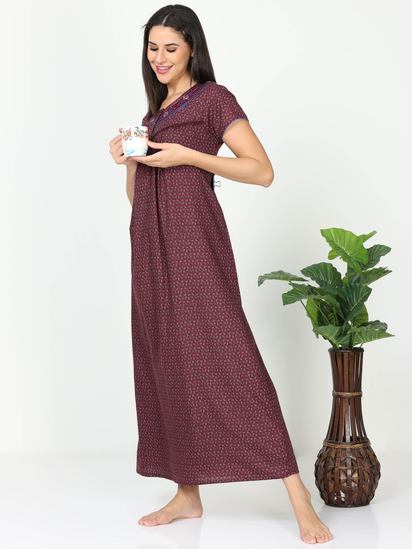 Polyester Viscose Designer Nighty Burgundy