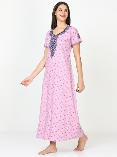 Pure Cotton Designer Nighty Pink Rose