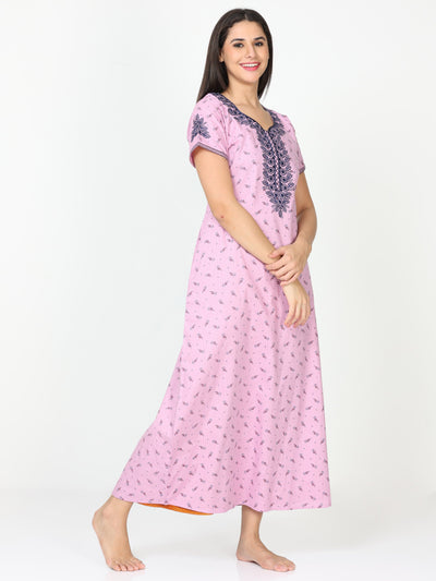 Pure Cotton Designer Nighty Pink Rose