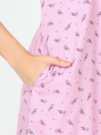 Pure Cotton Designer Nighty Pink Rose