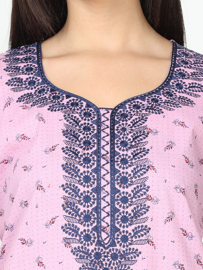 Pure Cotton Designer Nighty Pink Rose
