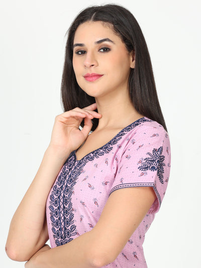 Pure Cotton Designer Nighty Pink Rose
