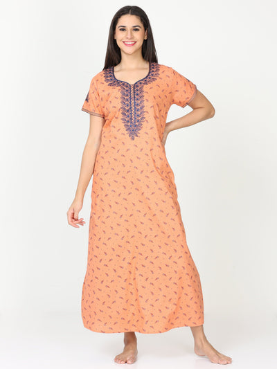 Pure Cotton Designer Nighty Sunset Orange