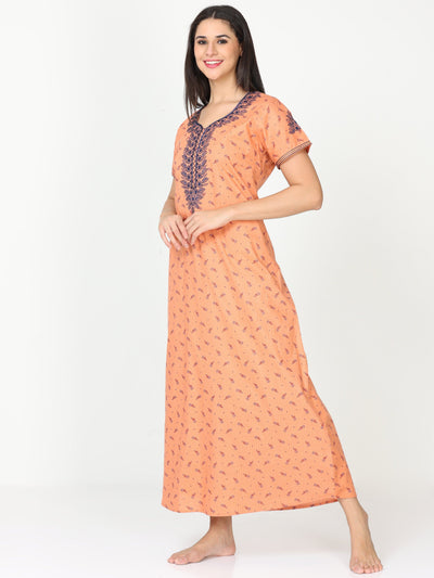 Pure Cotton Designer Nighty Sunset Orange