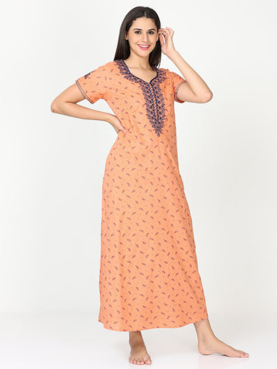 Pure Cotton Designer Nighty Sunset Orange