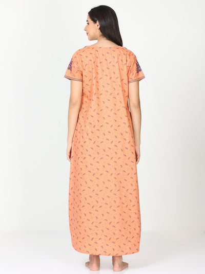 Pure Cotton Designer Nighty Sunset Orange