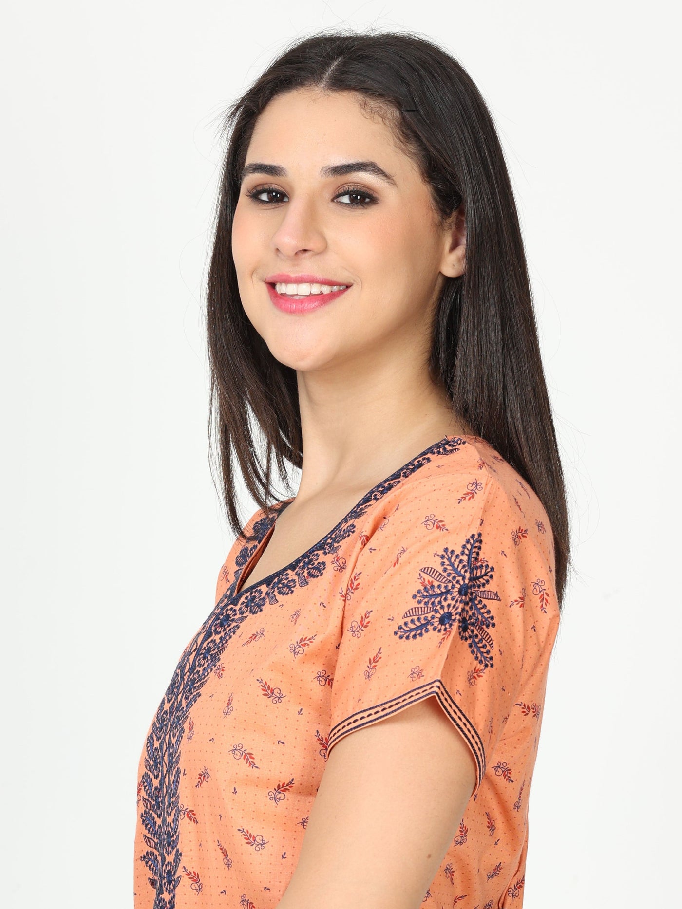 Pure Cotton Designer Nighty Sunset Orange