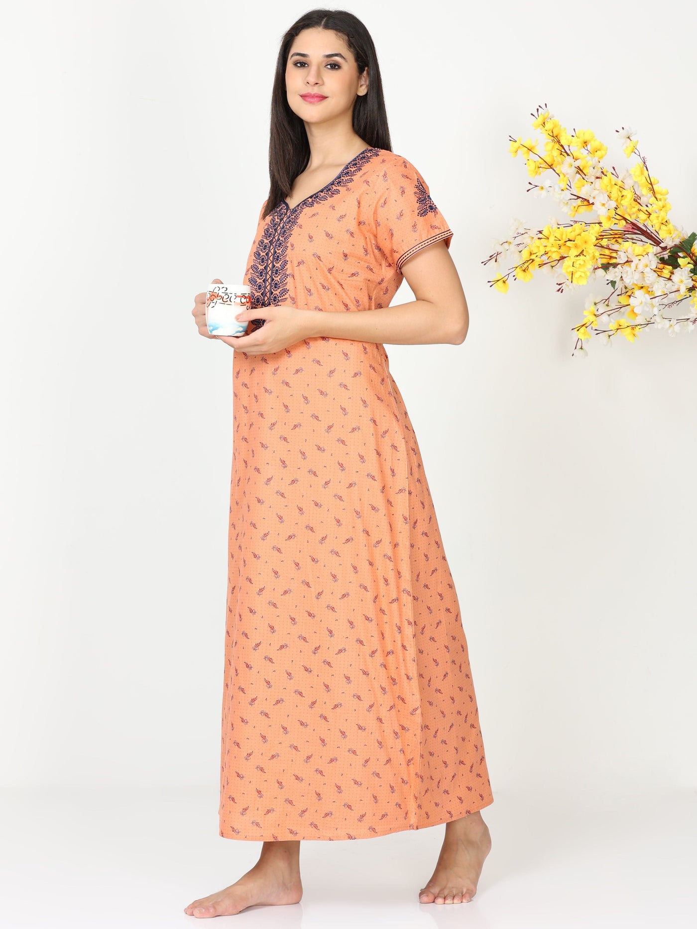 Pure Cotton Designer Nighty Sunset Orange