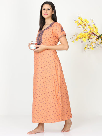 Pure Cotton Designer Nighty Sunset Orange
