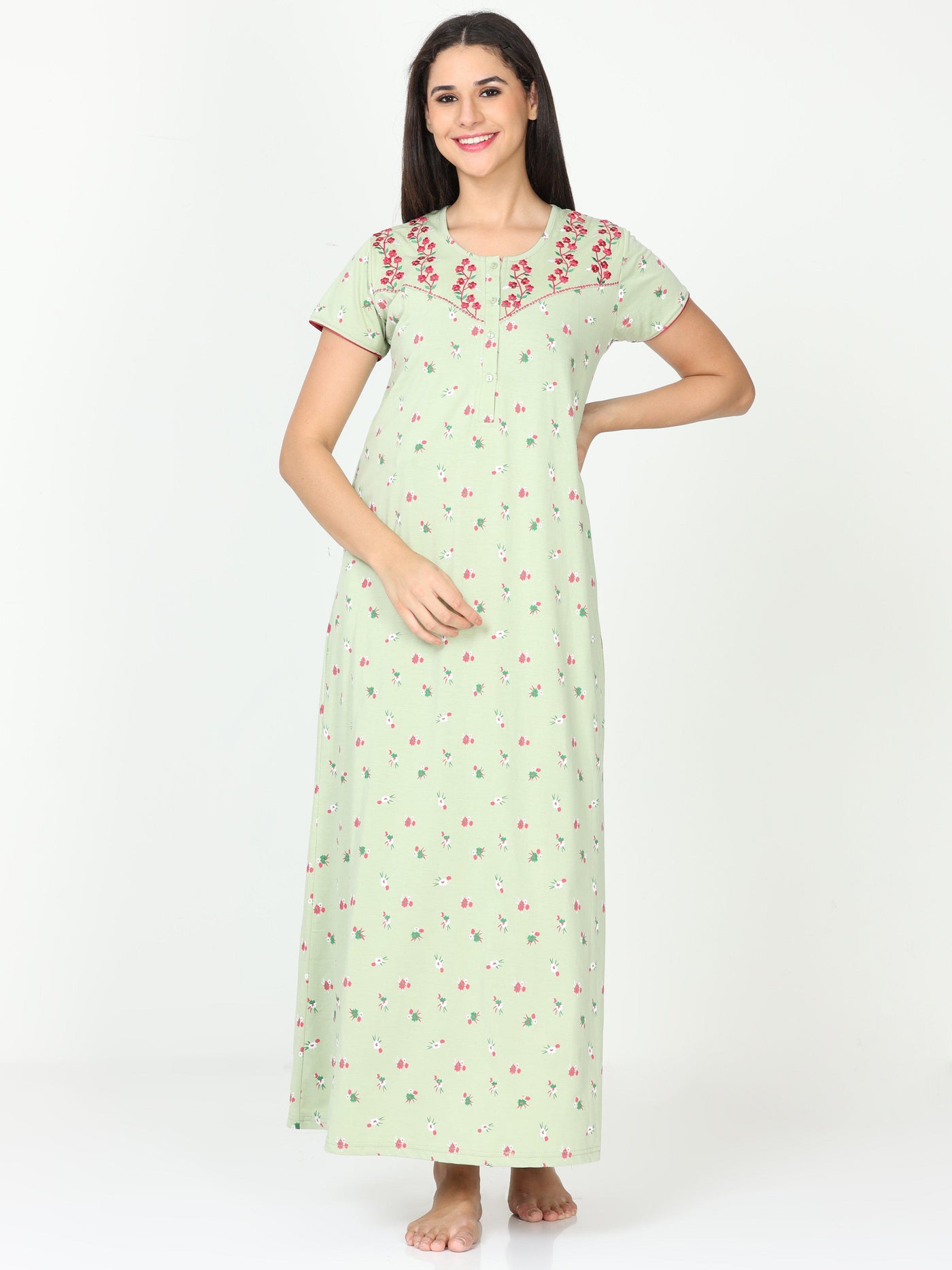 Cotton Blend Designer Nighty Mint Green