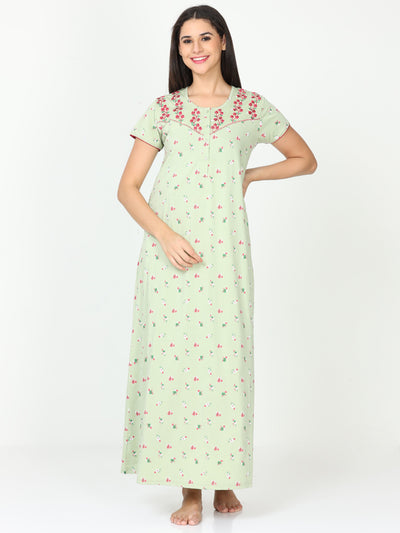 Cotton Blend Designer Nighty Mint Green