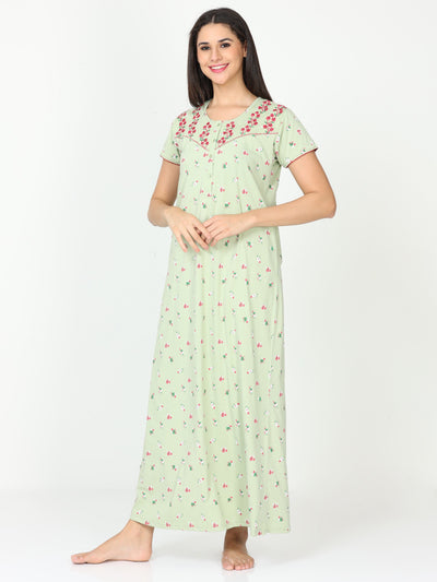 Cotton Blend Designer Nighty Mint Green