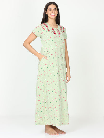 Cotton Blend Designer Nighty Mint Green