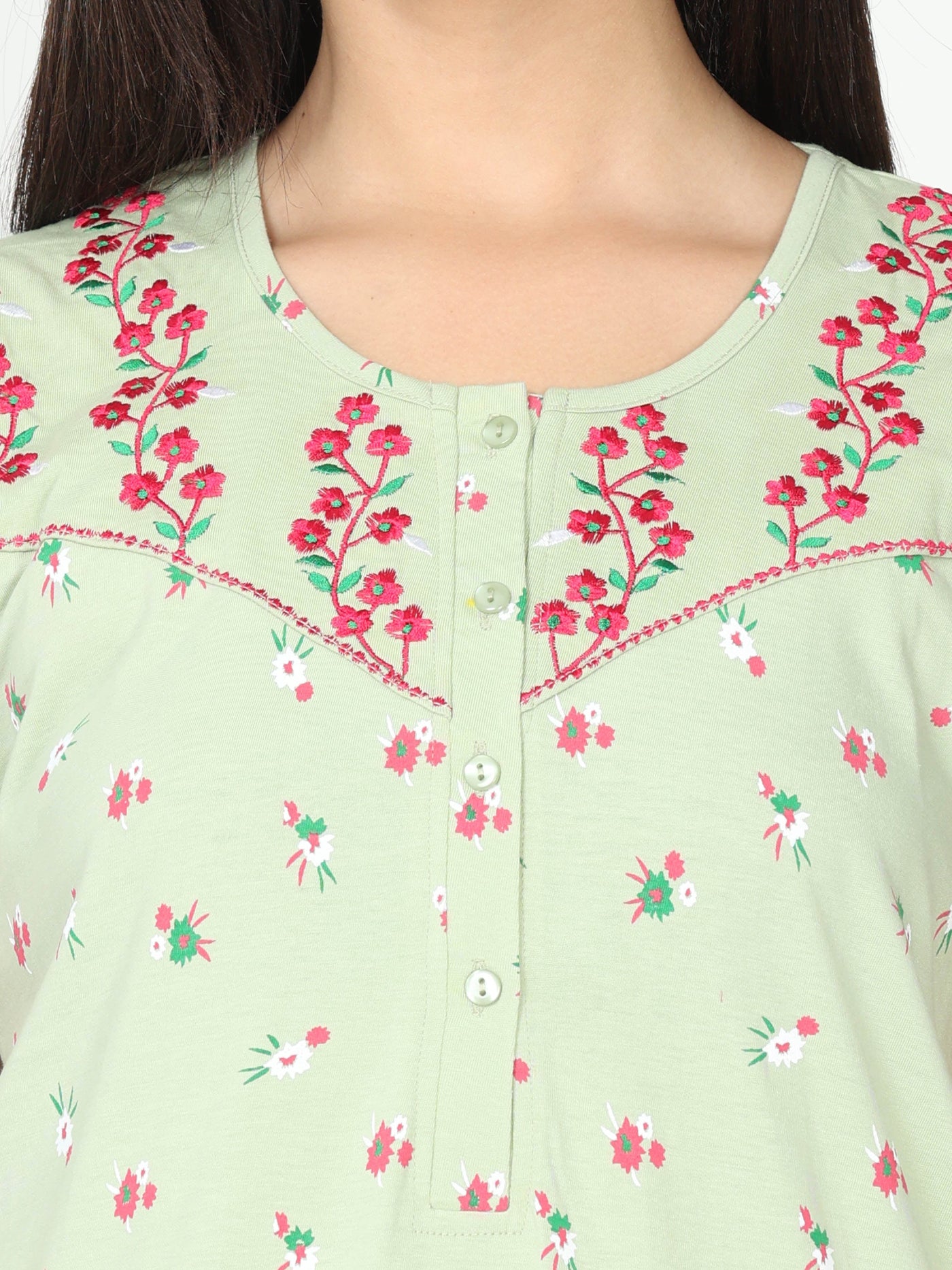 Cotton Blend Designer Nighty Mint Green