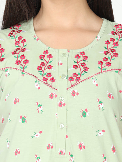 Cotton Blend Designer Nighty Mint Green