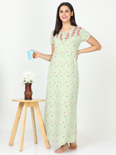 Cotton Blend Designer Nighty Mint Green