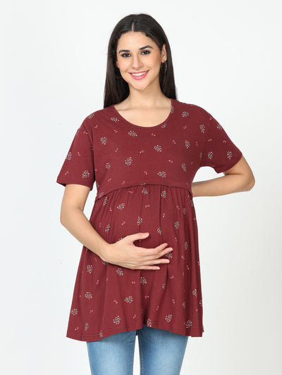 Hosiery Cotton Maternity Feeding Top Dark marron