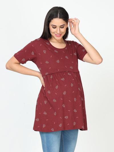 Hosiery Cotton Maternity Feeding Top Dark marron