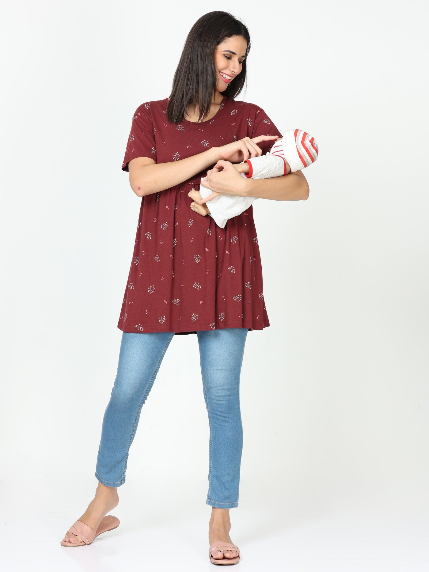 Hosiery Cotton Maternity Feeding Top Dark marron