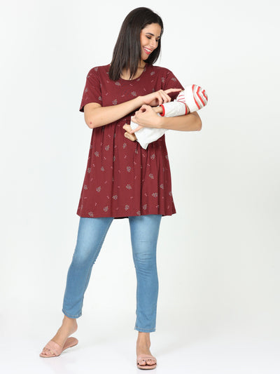Hosiery Cotton Maternity Feeding Top Dark marron