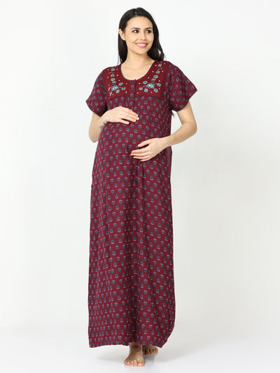 Alpine Maternity Feeding Nighty Dark Red