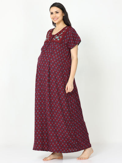 Alpine Maternity Feeding Nighty Dark Red