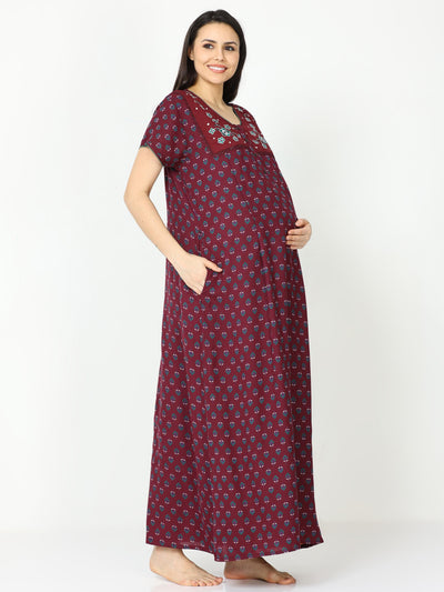 Alpine Maternity Feeding Nighty Dark Red
