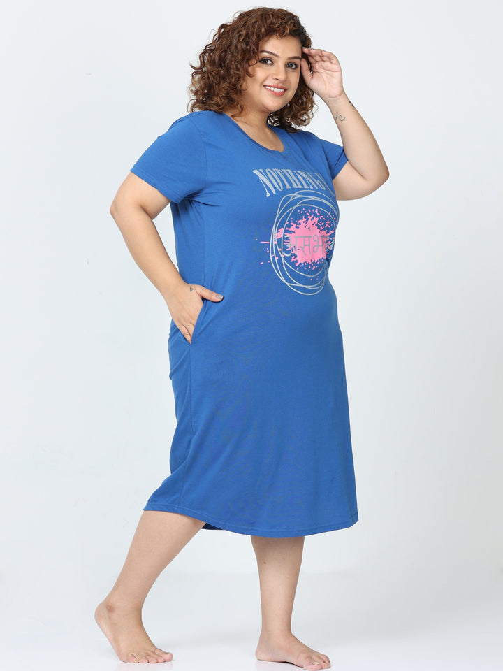  Plus Size Short Nighty  Blue Nighty - Buy Plus Size Cotton Nighty Online In India- 9shines label 