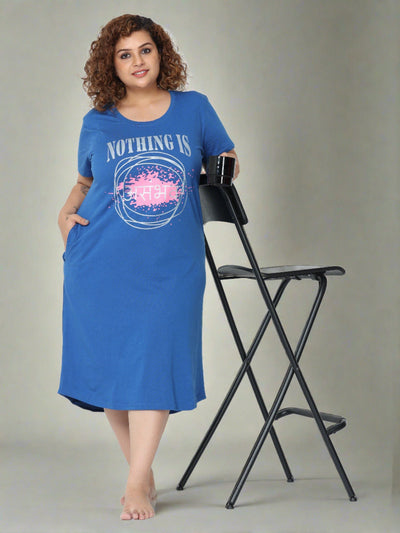 Hosiery Cotton Short Nighty Plus Size Cobalt Blue