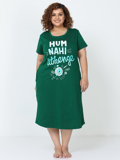 Hosiery Cotton Short Nighty Plus Size Green