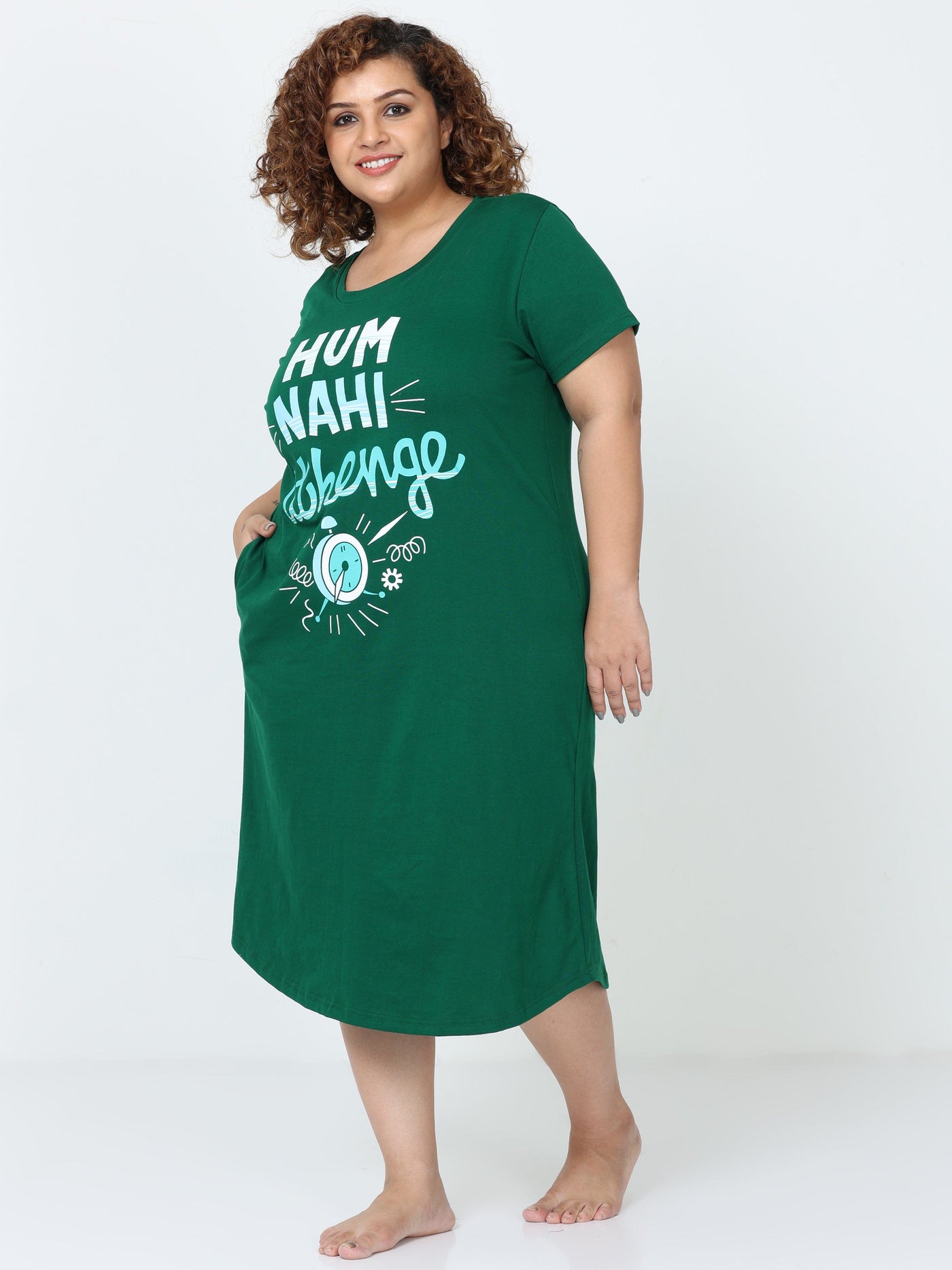 Hosiery Cotton Short Nighty Plus Size Green