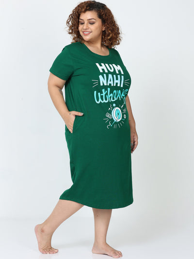 Hosiery Cotton Short Nighty Plus Size Green