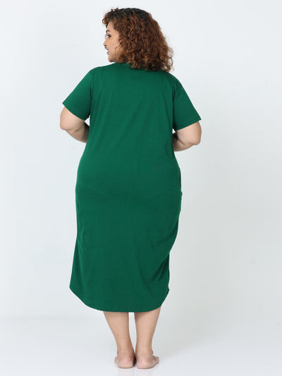 Hosiery Cotton Short Nighty Plus Size Green