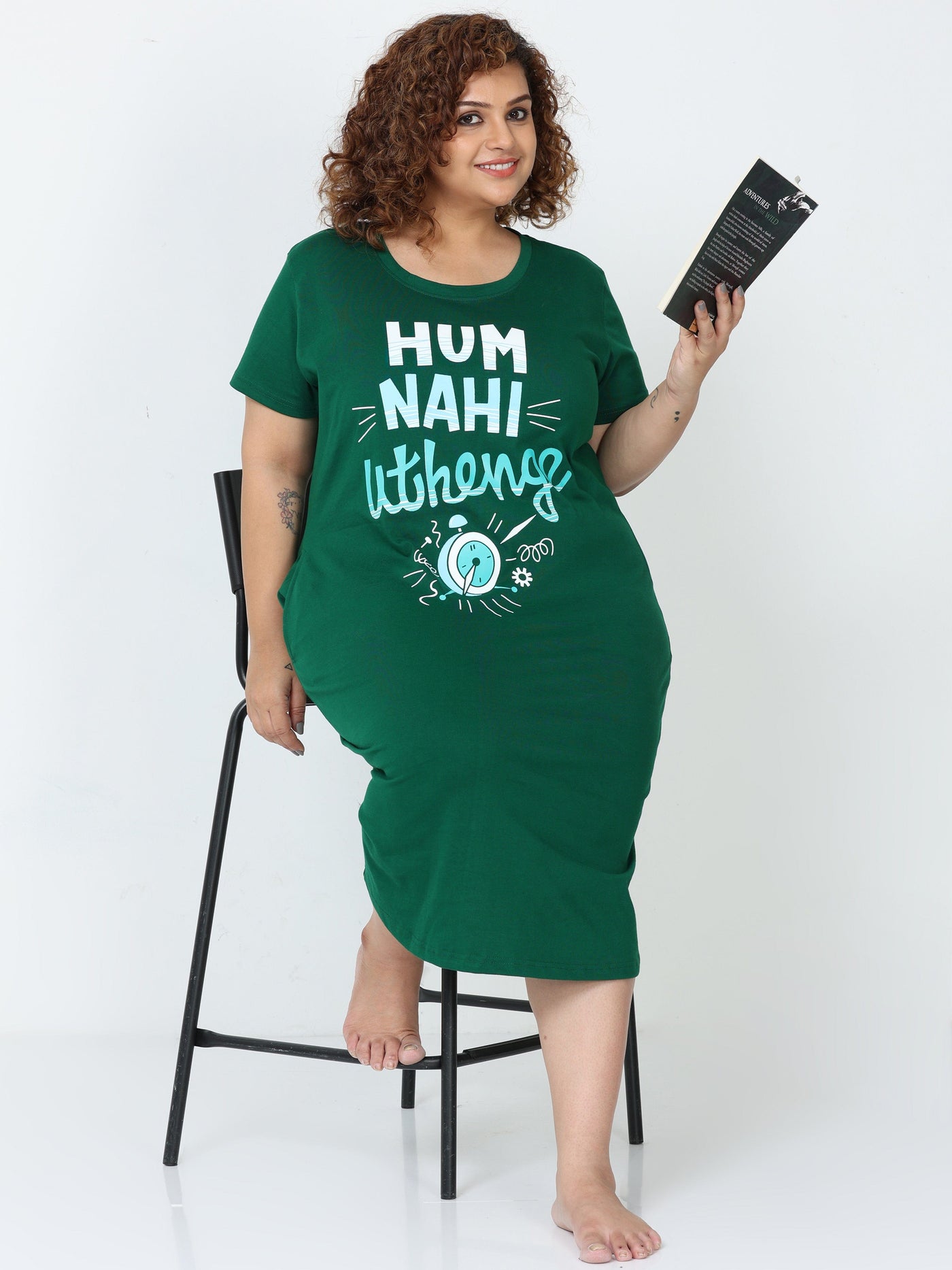 Hosiery Cotton Short Nighty Plus Size Green
