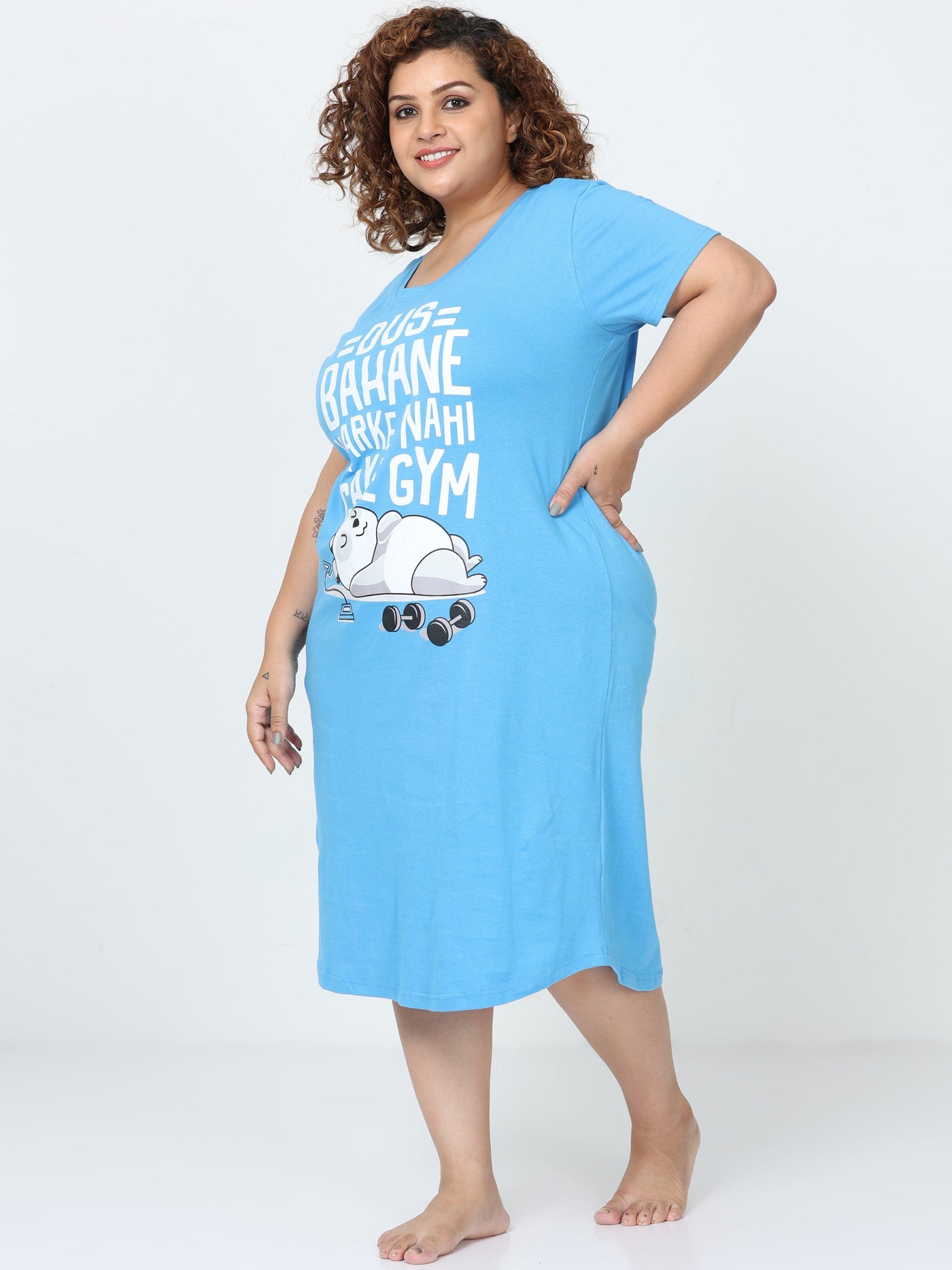 Ocean Blue Hosiery Cotton Short Nighty Plus Size