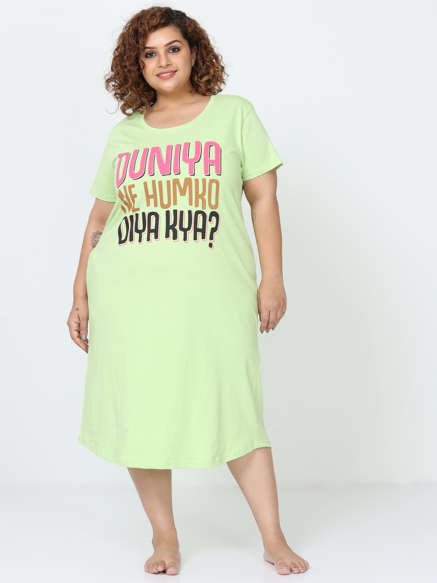 Hosiery Cotton Short Nighty Plus Size Mint Green