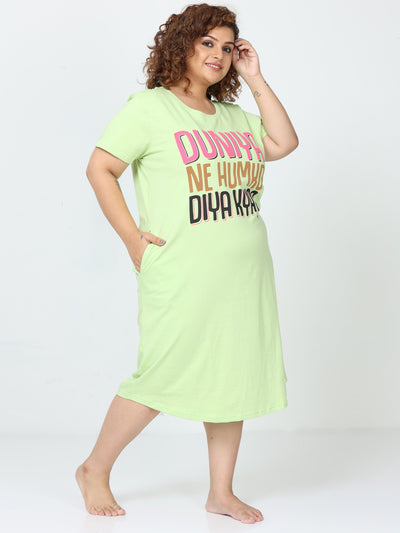 Hosiery Cotton Short Nighty Plus Size Mint Green