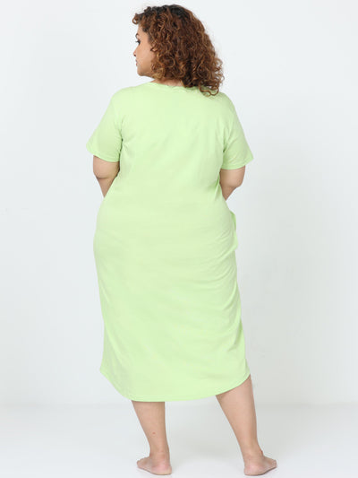 Hosiery Cotton Short Nighty Plus Size Mint Green