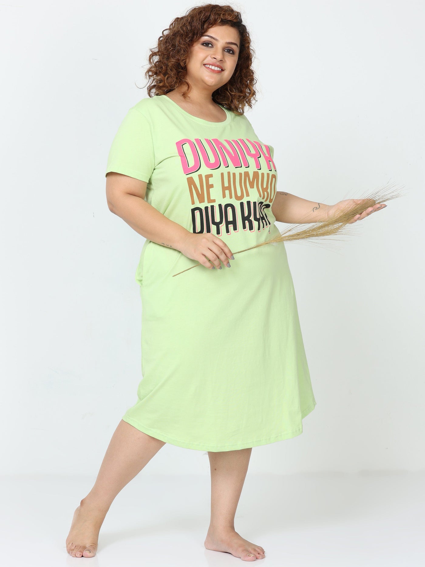Hosiery Cotton Short Nighty Plus Size Mint Green