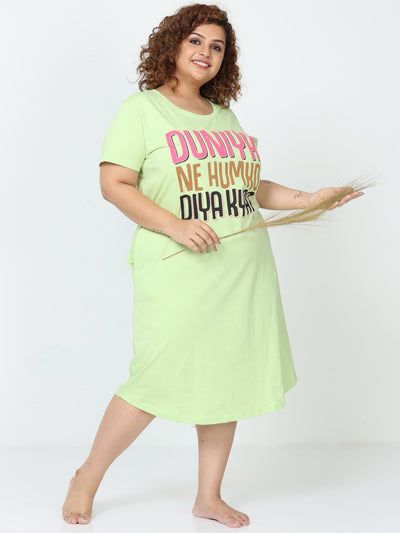 Hosiery Cotton Short Nighty Plus Size Mint Green