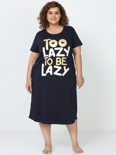 Hosiery Cotton Short Nighty Plus Size Midnight Blue