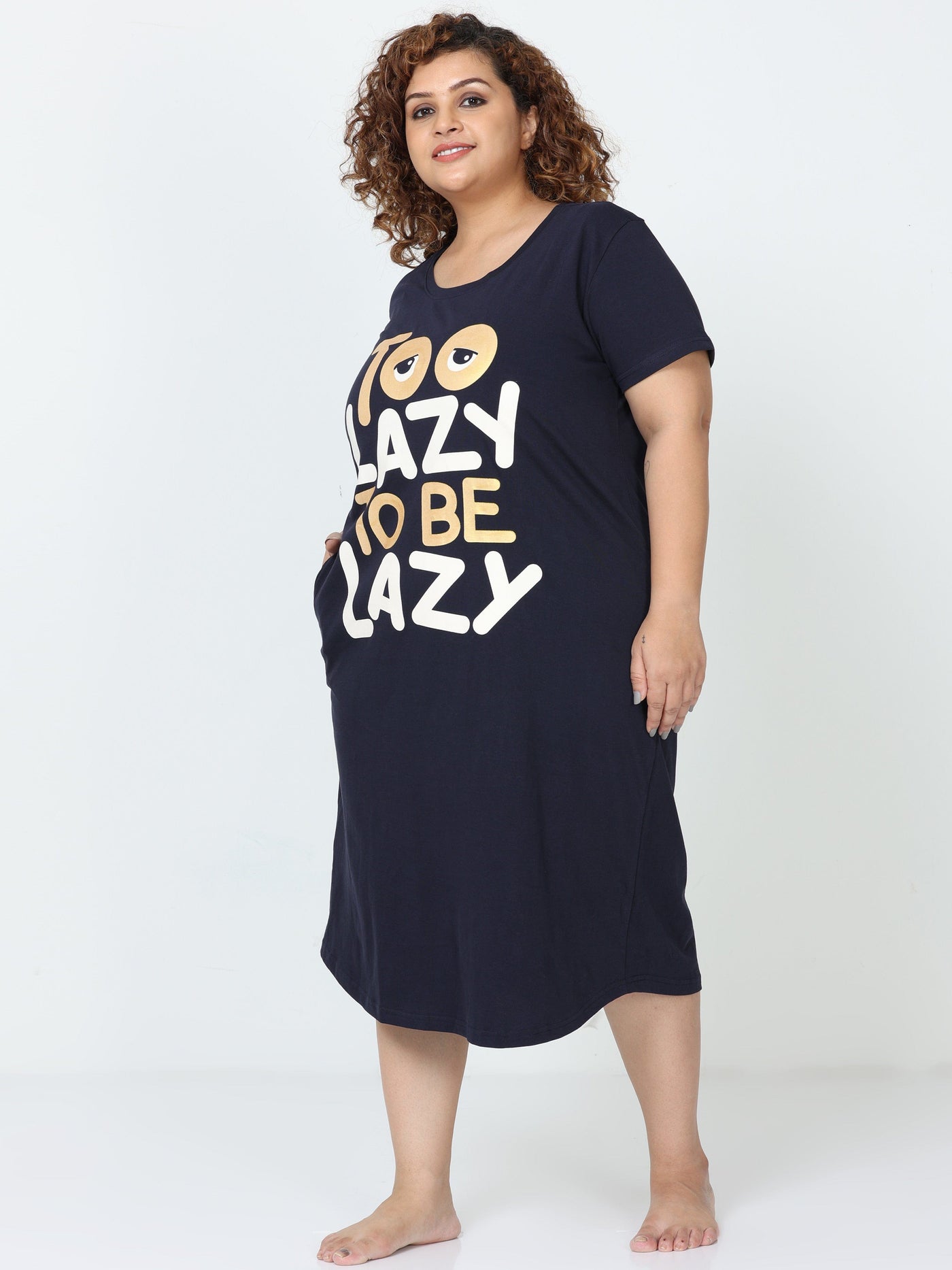 Hosiery Cotton Short Nighty Plus Size Midnight Blue