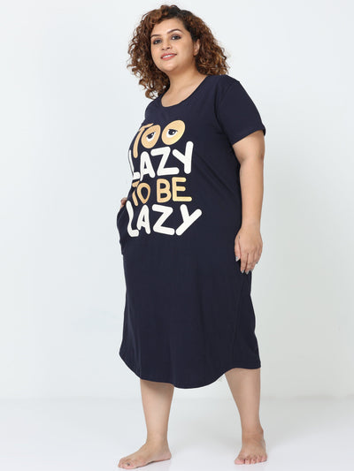 Hosiery Cotton Short Nighty Plus Size Midnight Blue