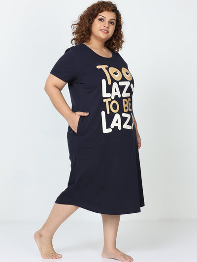 Hosiery Cotton Short Nighty Plus Size Midnight Blue